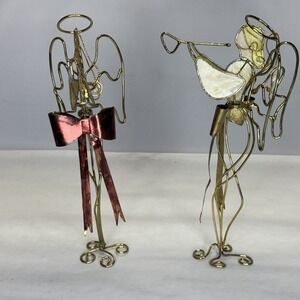 2 VTG. Stained Glass & Brass Color Angel Trumpet Free Standing Or Hang On Tree!